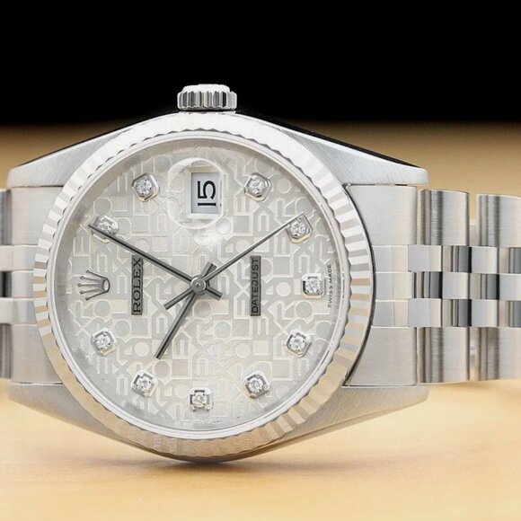 MENS ROLEX DATEJUST DIAMOND DIAL 18K WHITE GOLD & STEEL WATCH - Picture 3 of 6